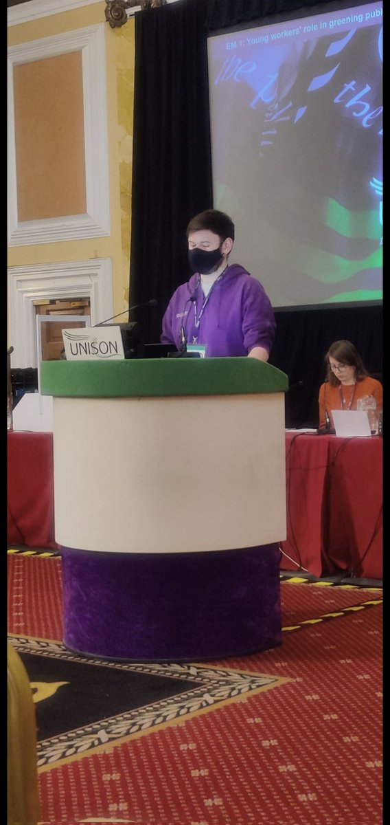 Scotland's 1st emergency motion today on Young workers' role in greening public services post COP26. 

Well done @Rob_1266 who has moved this important emergency motion on behalf of the Scotland region! 

Climate justice is social justice! ✊🌍