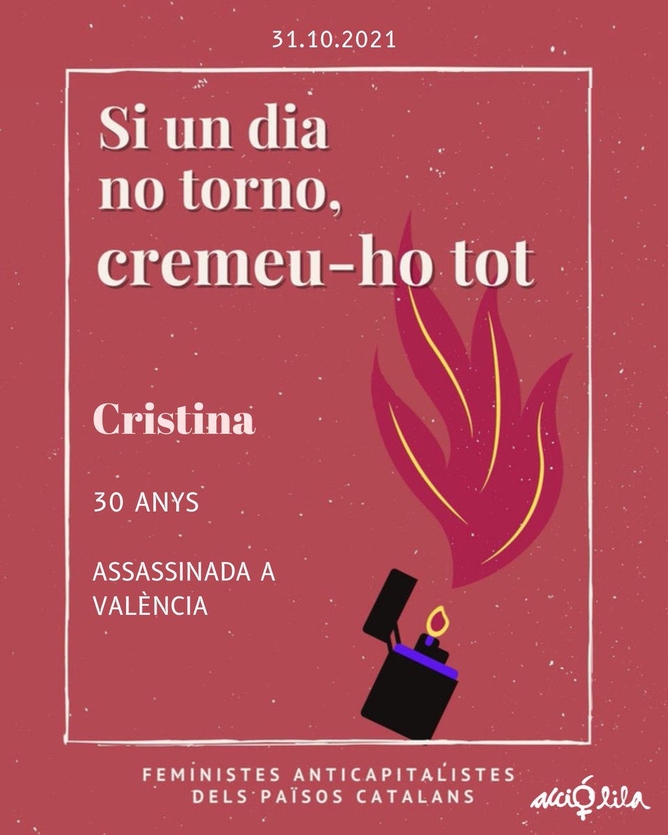 Ahir van assassinar la Cristina a València. El masclisme es visibilitza cada dia de les nostres vides, de vegades de la forma més cruenta.
Ens seguirem organitzant per transformar aquesta societat masclista q normalitza els feminicidis dia a dia 👊🏽
#FeministesAnticapitalidtesPPCC