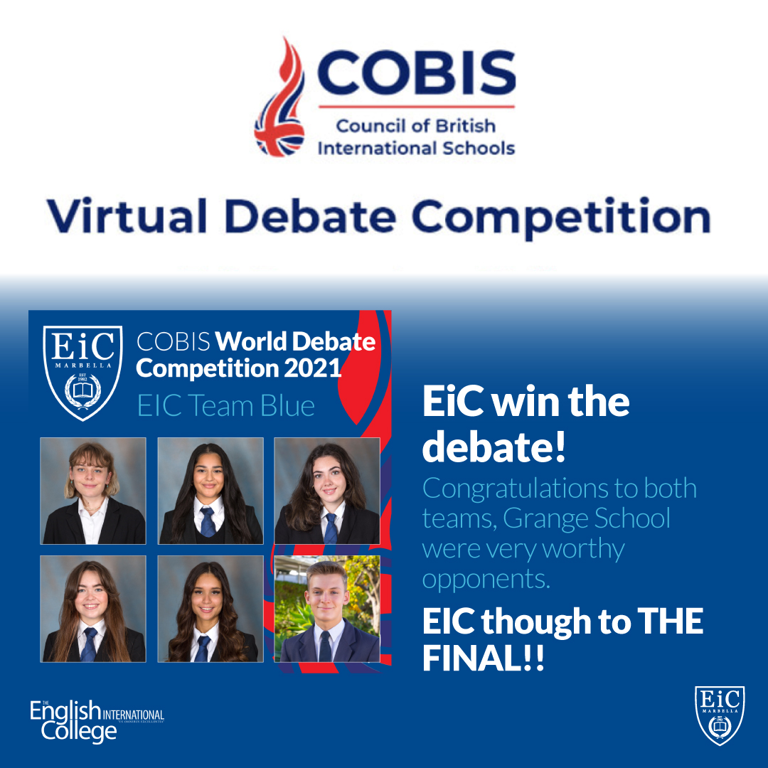 EICMarbella's tweet photo. EiC win the debate! Congratulations to both teams, Grange School were very worthy opponents.
EIC though to THE FINAL!! @COBISorg #cvdc https://t.co/tC0tzRWMIL