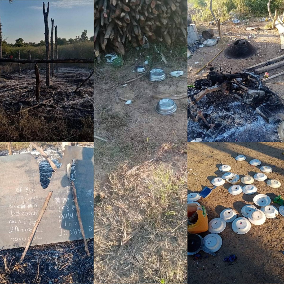 SaveMM99's tweet photo. On December 4, Military Terrorists Forcefully raided a camp of People Defence Force Depayin at Sagaing division,burnt Down and destroyed belongings which could value 30lakhs(1681$) in estimation including pans, generators,spoons,etc. Luckily,any members weren't arrested.#Dec5Coup https://t.co/gi7Sdye5Ub