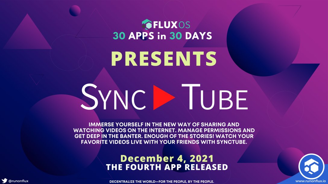 alx_kazak's tweet photo. Dapp 4 - @RunOnFlux  @sync_tube Immerse yourself in the new way of sharing and watching videos on #Web3. Get deep in the banter and experience. Watch your favorite videos live with friends. https://t.co/km34uNxEYE #30in30 #Flux $Flux #Crypto #CloudComputing https://t.co/NabQO27hBT