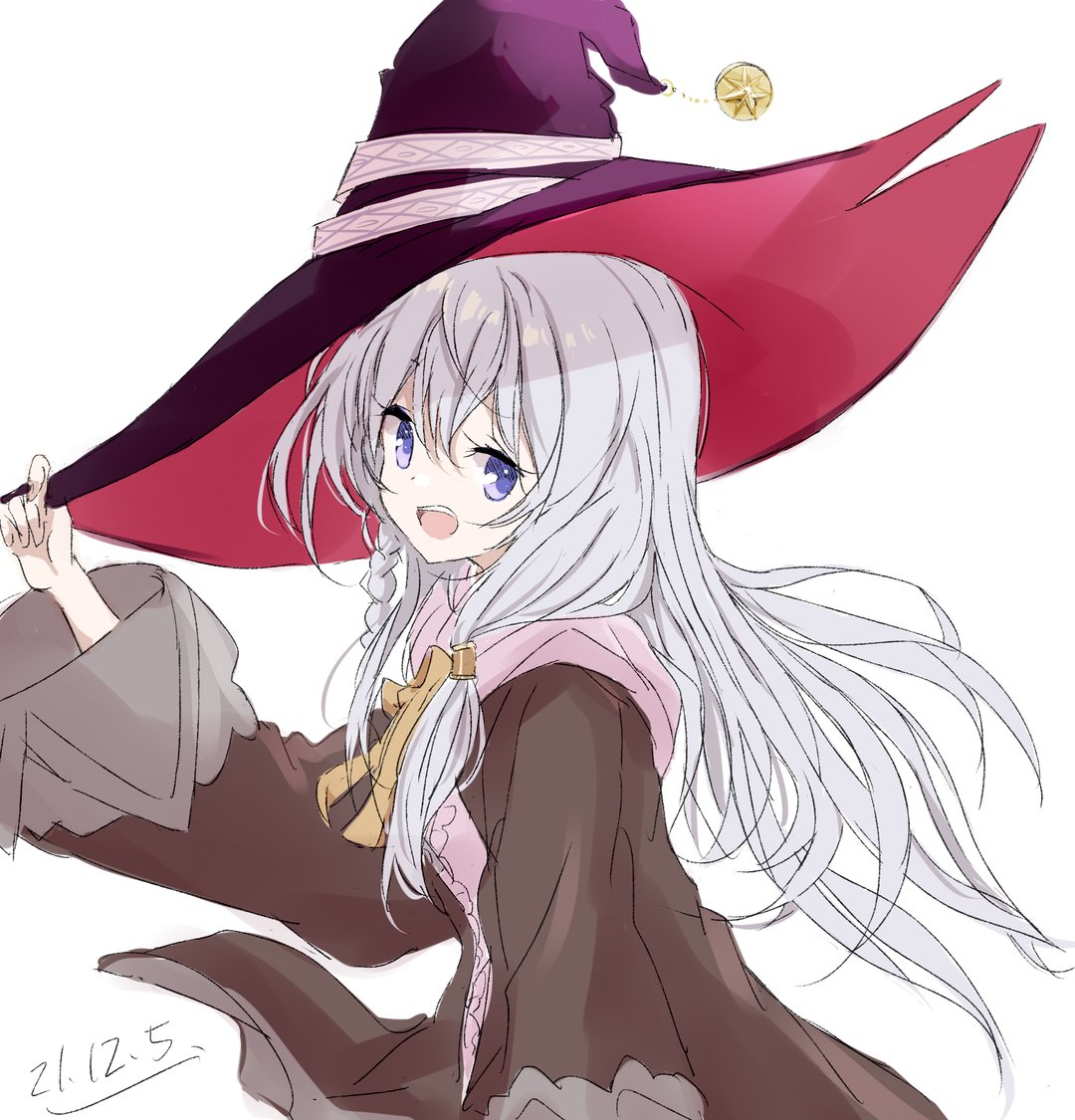 elaina (majo no tabitabi) 1girl solo hat witch hat long hair white background smile  illustration images