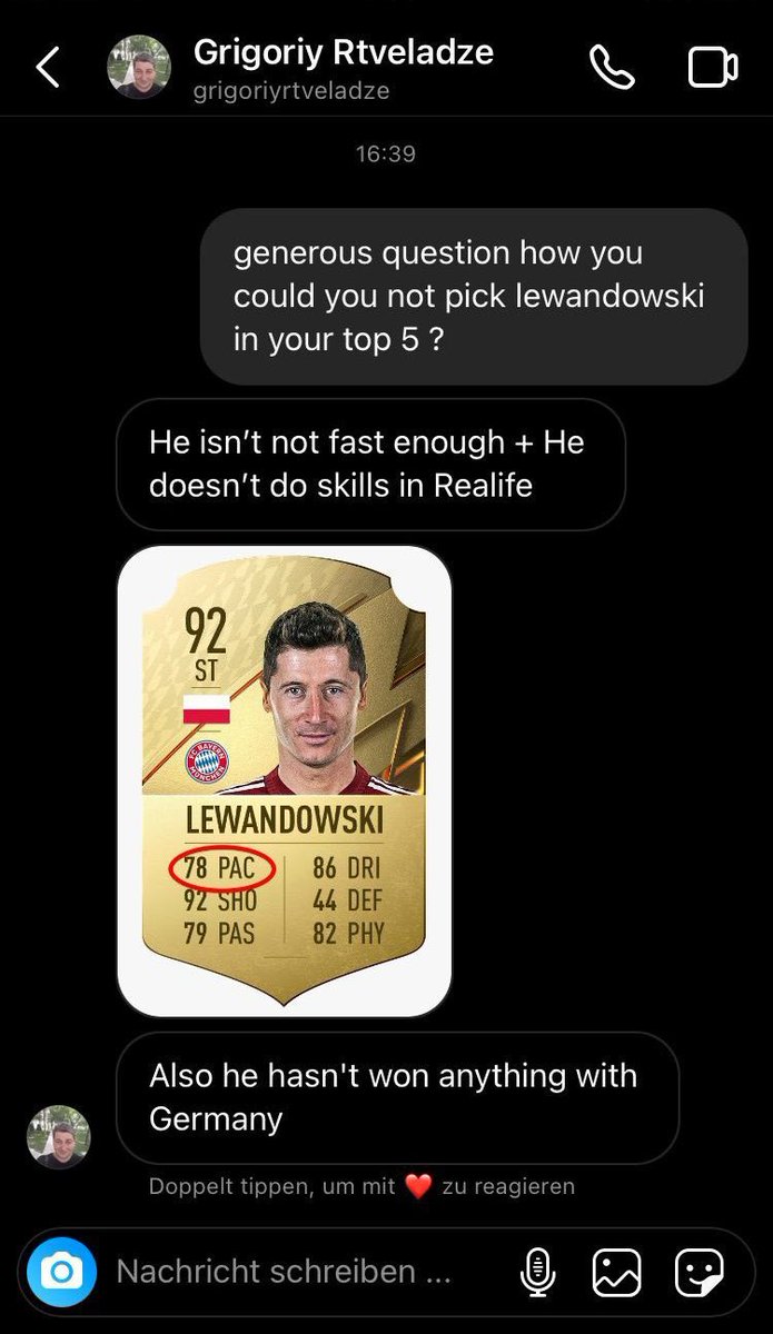 LightPronos's tweet photo. Interrogé sur Instagram de l'absence de Lewandowski dans son Top 5 pour le Ballon d'Or, le représentant de l'Ouzbékistan 🇺🇿 répond 

"Il n'est pas assez rapide" : Screen de sa carte FUT🤡
"Il ne fait pas de dribbles sur le terrain" 🤐
"Il n'a rien gagné avec l'Allemagne 🇩🇪" 🇵🇱🤨 https://t.co/PUVBUAj9dD