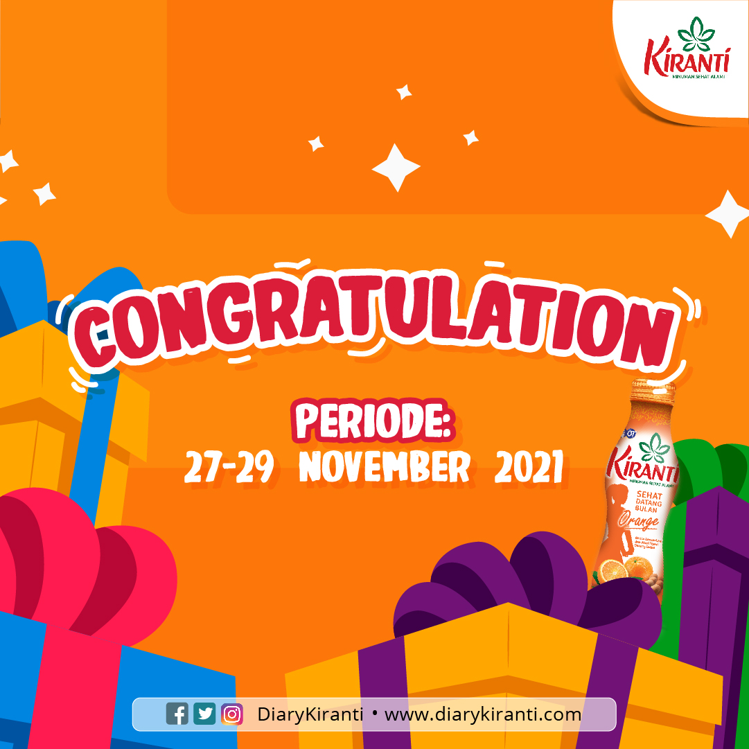 Selamat kepada para pemenang #MiniquizKiranti periode: 27 - 29 November 2021 ya! Yuk, segera kirimkan data kamu ke inbox Diary Kiranti berupa:
Nama
Alamat lengkap
No. HP
No. KTP
Email

Data paling lambat ditunggu sampai 7 Desember 2021 ya, Ladies.:D

#Kiranti #DiaryKiranti