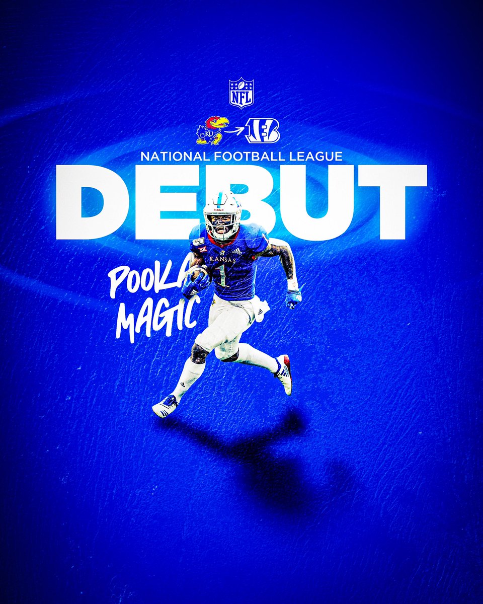 KU_Football's tweet photo. #PookaMagic coming to Sundays 💫
Good luck to @PookaWilliamsJr as he looks to make his @NFL debut today!
#NFLJayhawks #KUfball https://t.co/3gD9cUmHVz