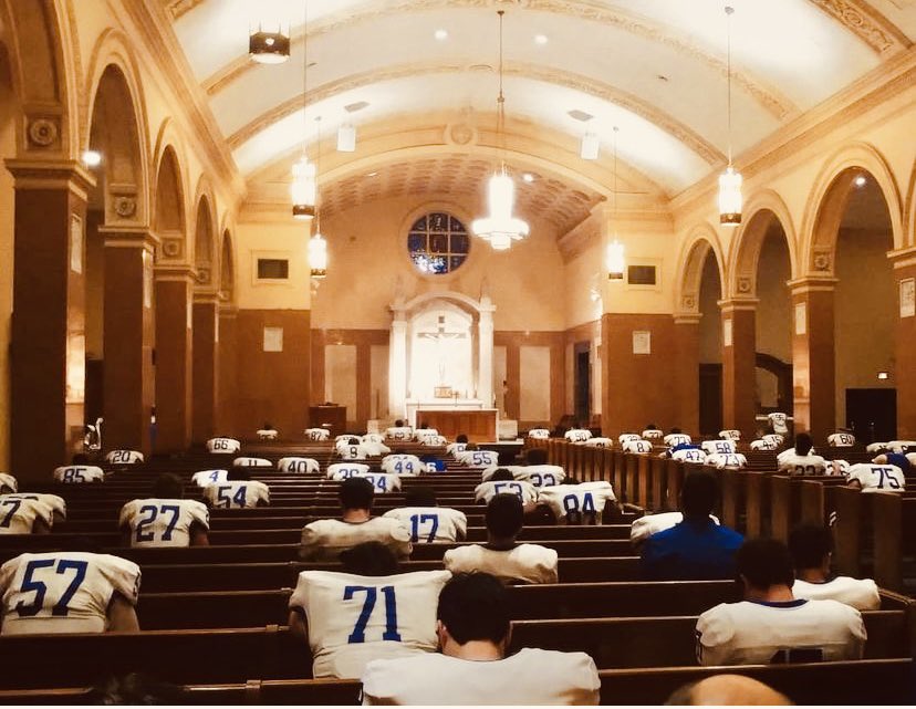 Some places say they put God first. Some do it. Sure there is always a pregame mass, but after a championship loss, Jesuit went back to school and straight to chapel in full pads.  It’s just different… <a href="/JesuitNOLA/">Jesuit New Orleans</a> <a href="/JHSNolaFootball/">JesuitNOLA Football</a> <a href="/CoachManale/">Ryan Manale</a> #AMDG