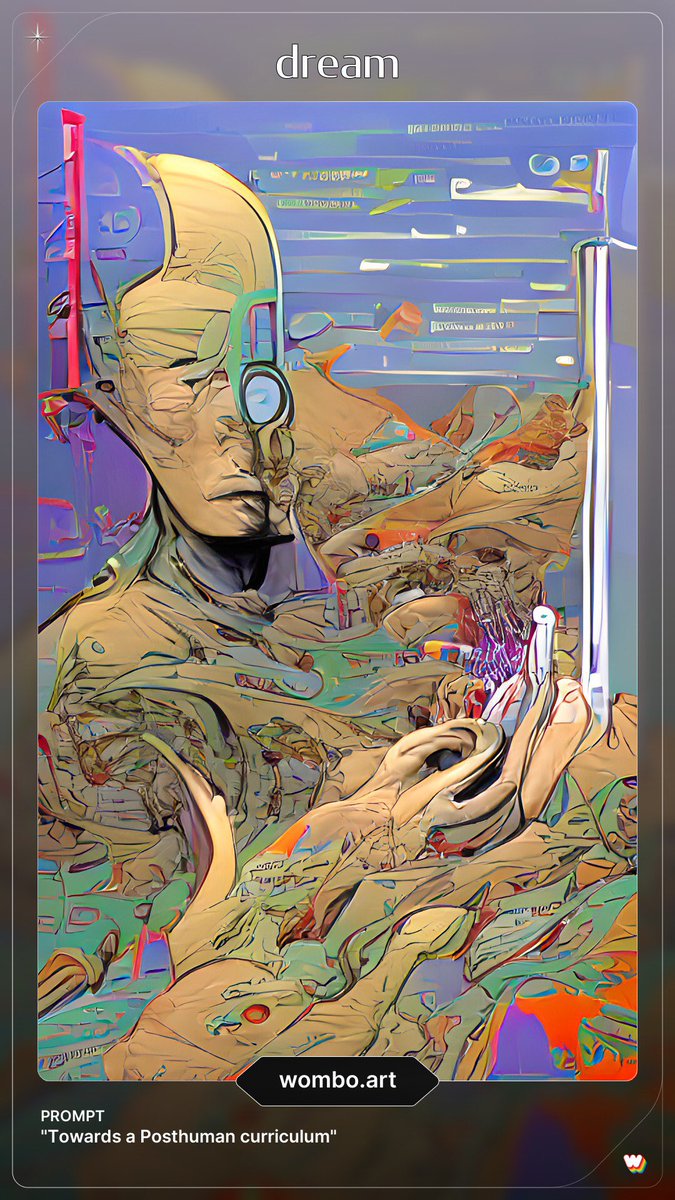 KaySocLearn's tweet photo. Enter your PhD thesis title into this AI art generator. Mine was ‘Towards a Posthuman Curriculum’ :) ❤️https://t.co/0CtiHHJCIJ https://t.co/C0zKcRqViE