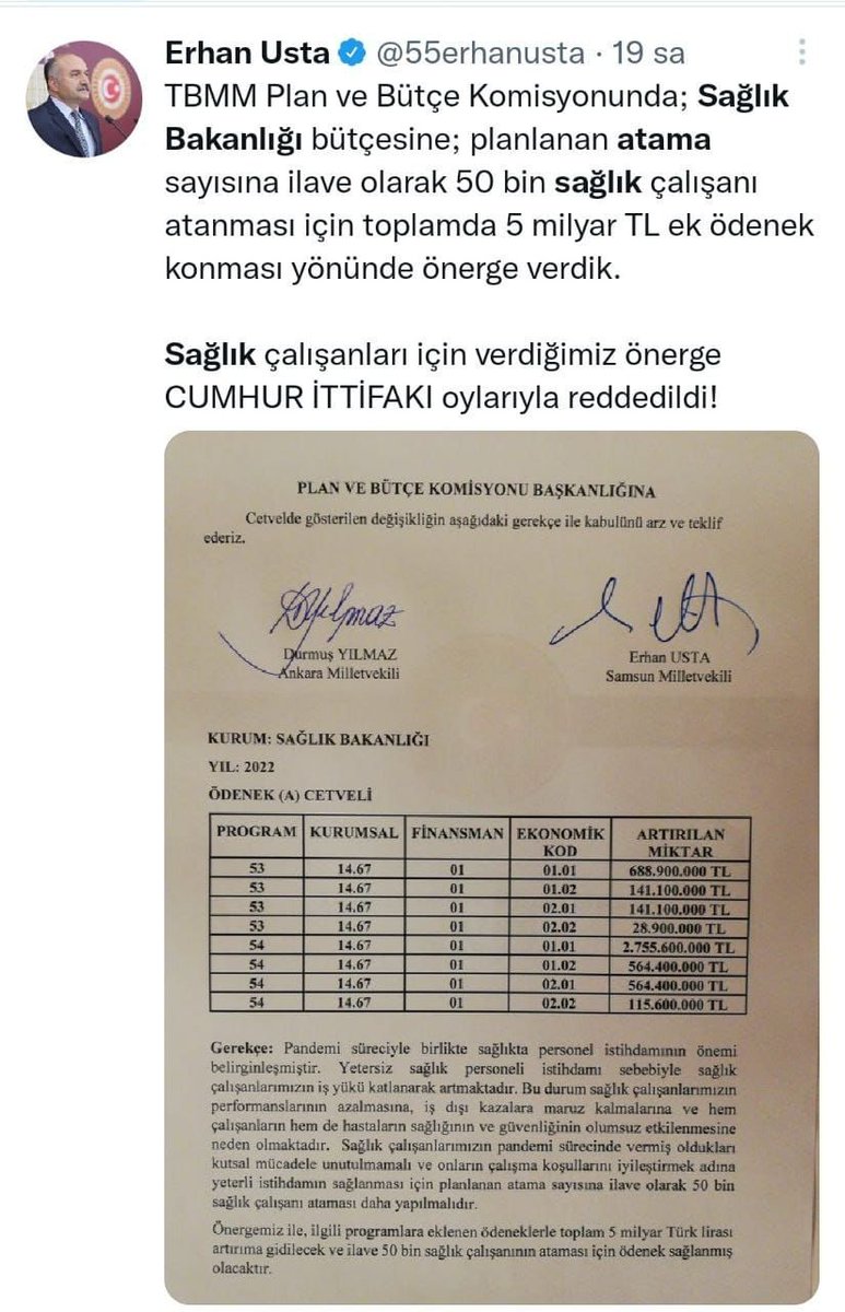 2021 Yılında beklentinin çok altında olan 30 Bin atama yapacaktınız. 
Hala yapmadınız.

2022 yılı için 50 bin atama bütçesini de reddettiniz.

Sağlık ataması yapmamak için neden direniyorsunuz?
<a href="/drfahrettinkoca/">Dr. Fahrettin Koca</a>
<a href="/halileldemir/">Halil ELDEMiR</a>
<a href="/fahrettinaltun/">Fahrettin Altun</a>
<a href="/suayipbirinci/">Doç. Dr. Şuayıp Birinci</a>
#FKUyumaNerede40BinAtama