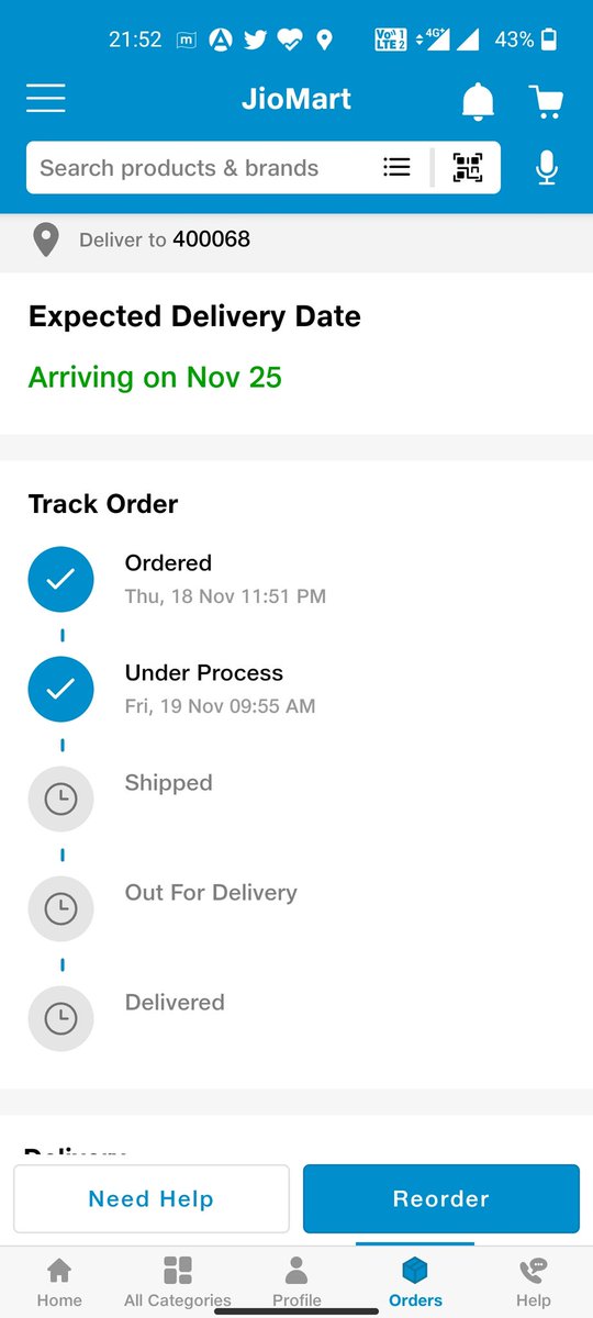 Sushant1189's tweet photo. @JioMart_Support Today is 5 of December still product is not received order placed on 18th of November. Three complaints made over call same reply every time "You will get feedback within 48 hours" I really don't how customer support team is working on customers complaints? https://t.co/NNPytsyuPg