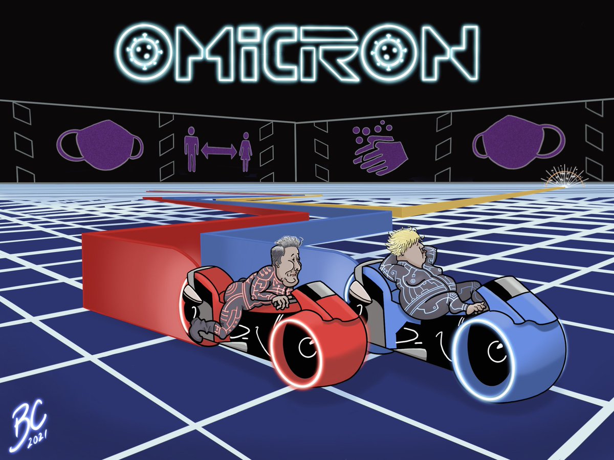 BenChilton's tweet photo. Greetings, programs!
My entry for @MartinRowson’s #DrawOmicron challenge.
Very much in the ‘I don’t really know where I was going with this but had the picture in my head so I drew it’ category.
#Omicron #Tron #BorisJohnson #KierStarmer #Comicart #PoliticalCartoons https://t.co/vtip63lHUm