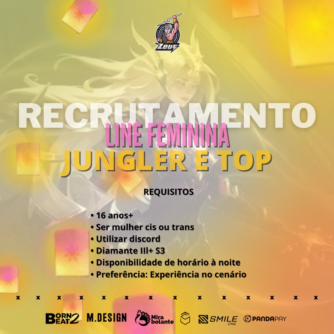 zeusesportsbr's tweet photo. #gamer #gamergirl #WildRift #wildriftbr #wrbr #mitosxp #SBTalentCamp
@mitosxpoficial @GamersClubLoL @SBT_Games @VGOPENOFICIAL
LINE FEMININA DE LEAGUE OF LEGENDS: WILD RIFT https://t.co/y5VtjH44ZF