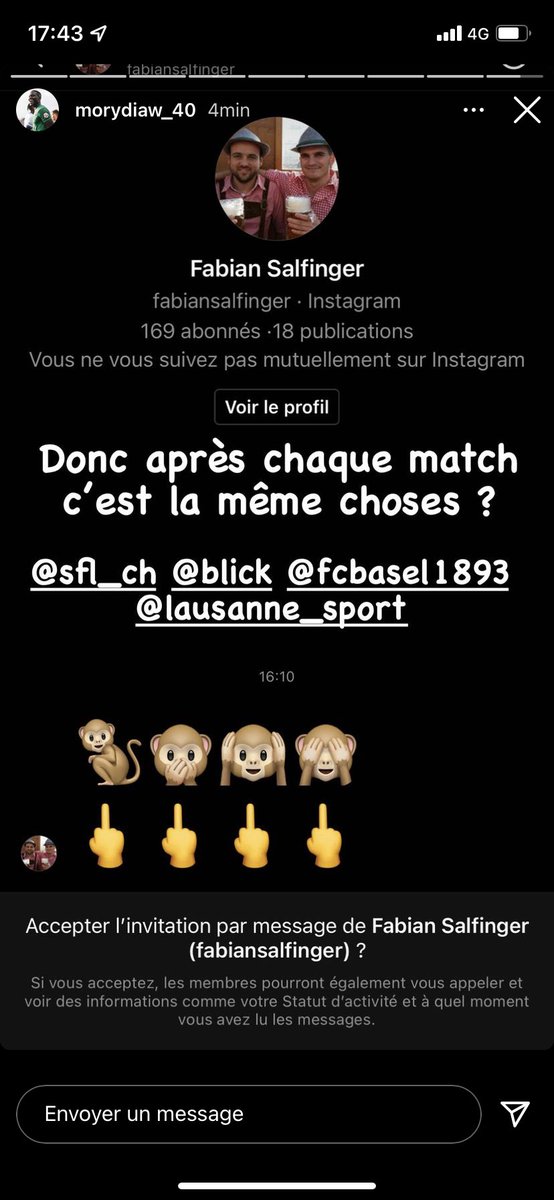 printhan_5's tweet photo. Trop c’est trop.

Deux semaines après l’incident avec un supporter saint-gallois, Mory Diaw est de nouveau victime de racisme, après le match nul face au @FCBasel1893.

Quand est-ce qu’on fera bouger les choses @News_SFL ? https://t.co/G8yIUjHS9Y