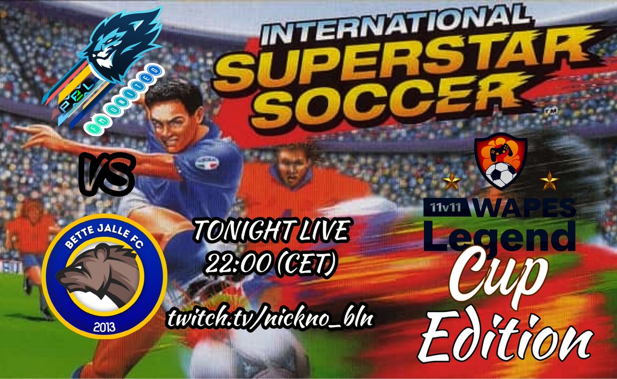 Heute Abend <a href="/WapesLeague/">WAPES League 11vs11</a> Legend Cup Runde 2 gegen den Titelverteidiger <a href="/BetteJalle/">Bette Jalle FC</a> ! Live ab 21:45 Uhr im Sportstudio - twitch.tv/nickno_bln
#fullmanual #wapesleague #PES2021 #11vs11