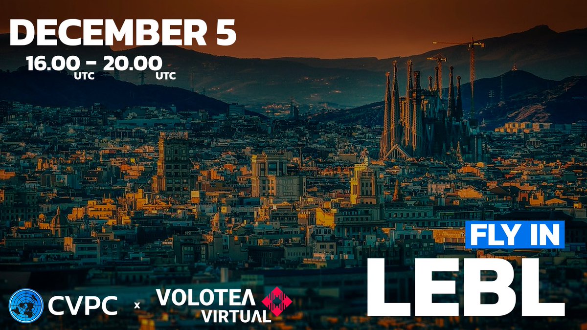 VoloteaV's tweet photo. ¿Listo para volar el evento de Fly In LEBL organizado por @CVPC_AERO en la red de @IVAOES? ¡Os esperamos a todos en Barcelona! #ivaoes #ivao #weareviloteavirtual #cvpc #lebl #barcelona #flyinlebl https://t.co/BX9FFWW6RB