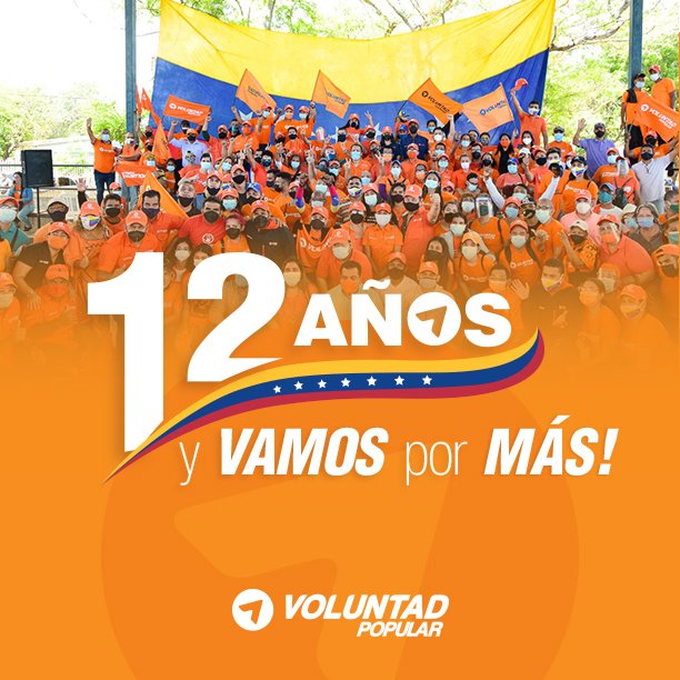 VoluntadPopular's tweet photo. Hace 12 años construimos una de las organizaciones políticas más fuertes de nuestra historia política. Voluntad Popular ha sido una piedra de tranca para el régimen y una esperanza para quienes creen en #LaMejorVzla. #EnVPvamosPorMás https://t.co/u5mu90BDYt