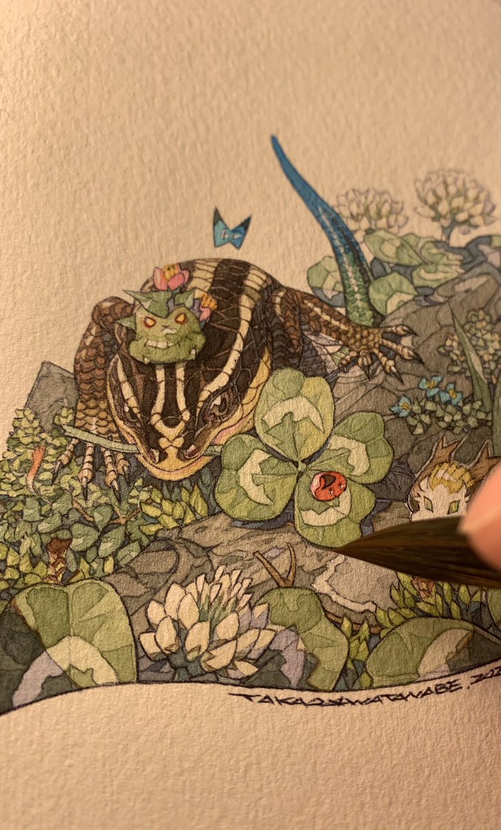 「う〜ん今日はここまで!絶対良い絵にするぞぉ〜💪 」|渡辺孝夫のイラスト