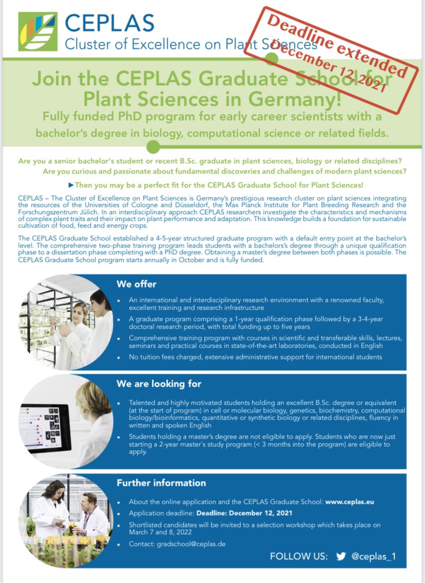 CEPLAS offers a comprehensive graduate program covering fields of molecular plant sciences, plant genetics, synthetic biology as well as quantitative and computational biology. The program leads students with a bachelor’s degree through a unique qualification phase to the PhD.