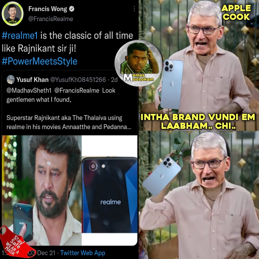 Nb4Ea's tweet photo. #Rajnikanth #Realme ๐คฉ
#Timcook #Apple #Iphone #Twitter @realmeglobal #emlabham #franciswong @realmeIndia #Annaththe #Peddanna #Realme1 #Tamilmemes #powermeetstyle #Thalaiva
Follow @Nb4Ea https://t.co/OuogUZa5Kv