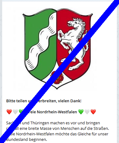 taltalim_tali's tweet photo. Alerta!
PandemieLeugner*innen haben in #NRW eine Gruppe "Freie Nordrhein-Westfalen" nach dem Vorbild der klar extrem rechten Gruppen in Sachsen und Thüringen gebildet.

1. Demo heute, 14:00 Burgplatz #Düsseldorf
#dus0512 https://t.co/N3qfi1bVVR
