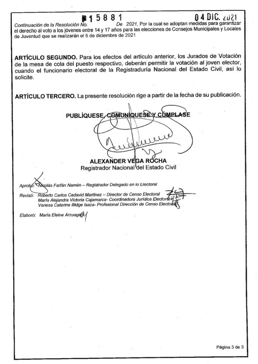 JERobledo's tweet photo. 1 MI ENFÁTICO RECHAZO al cambio que ayer le hizo el Registrador Nacional a las reglas de las elecciones de hoy a los Consejos Municipales de Juventud, cambio que facilita que una misma persona vote dos veces.
Por razones obvias, exijo que se derogue inmediatamente esa resolución: https://t.co/a8h8V07pzm
