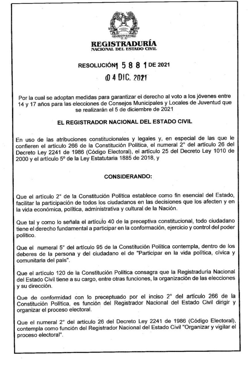 JERobledo's tweet photo. 1 MI ENFÁTICO RECHAZO al cambio que ayer le hizo el Registrador Nacional a las reglas de las elecciones de hoy a los Consejos Municipales de Juventud, cambio que facilita que una misma persona vote dos veces.
Por razones obvias, exijo que se derogue inmediatamente esa resolución: https://t.co/a8h8V07pzm