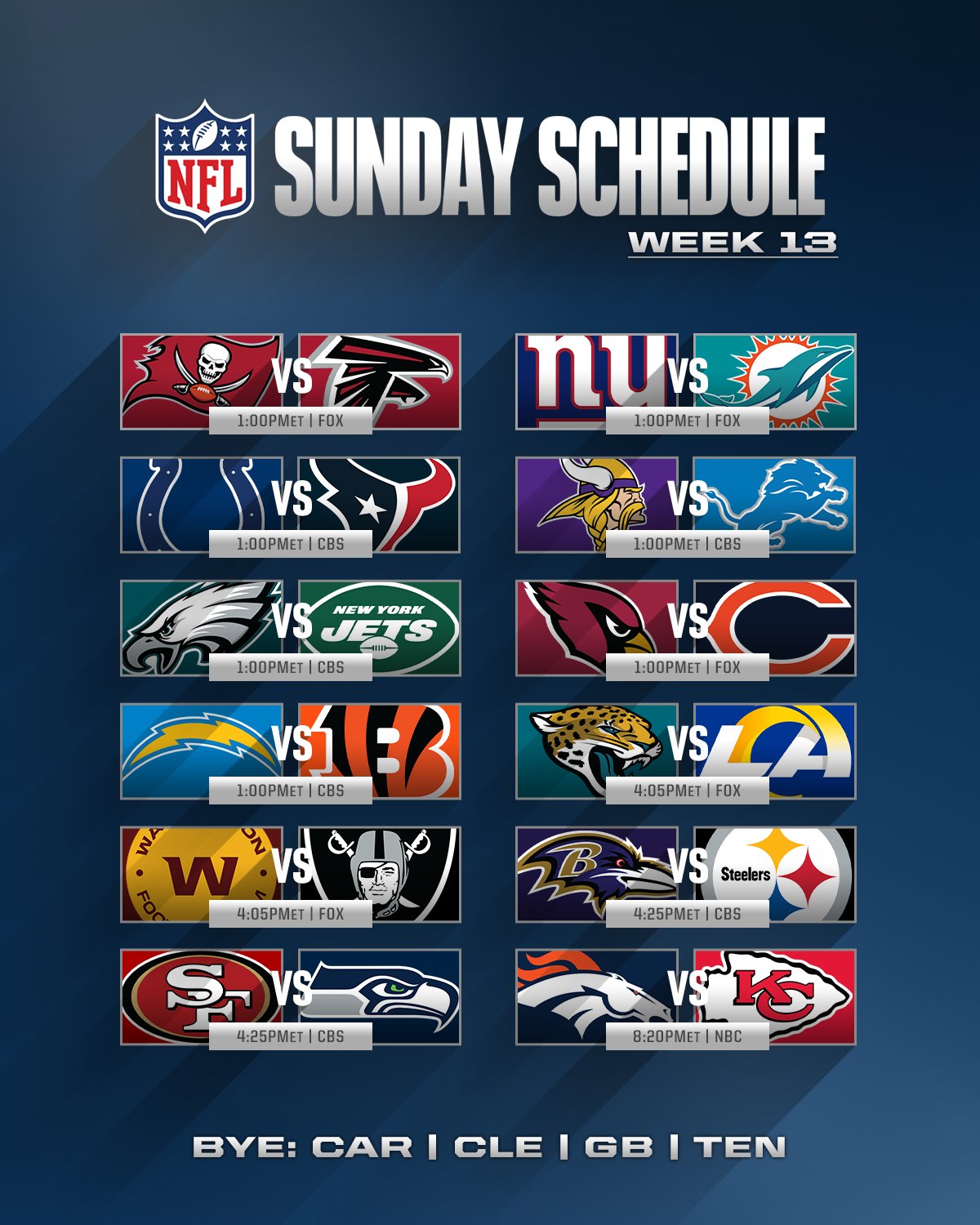 nfl line up today