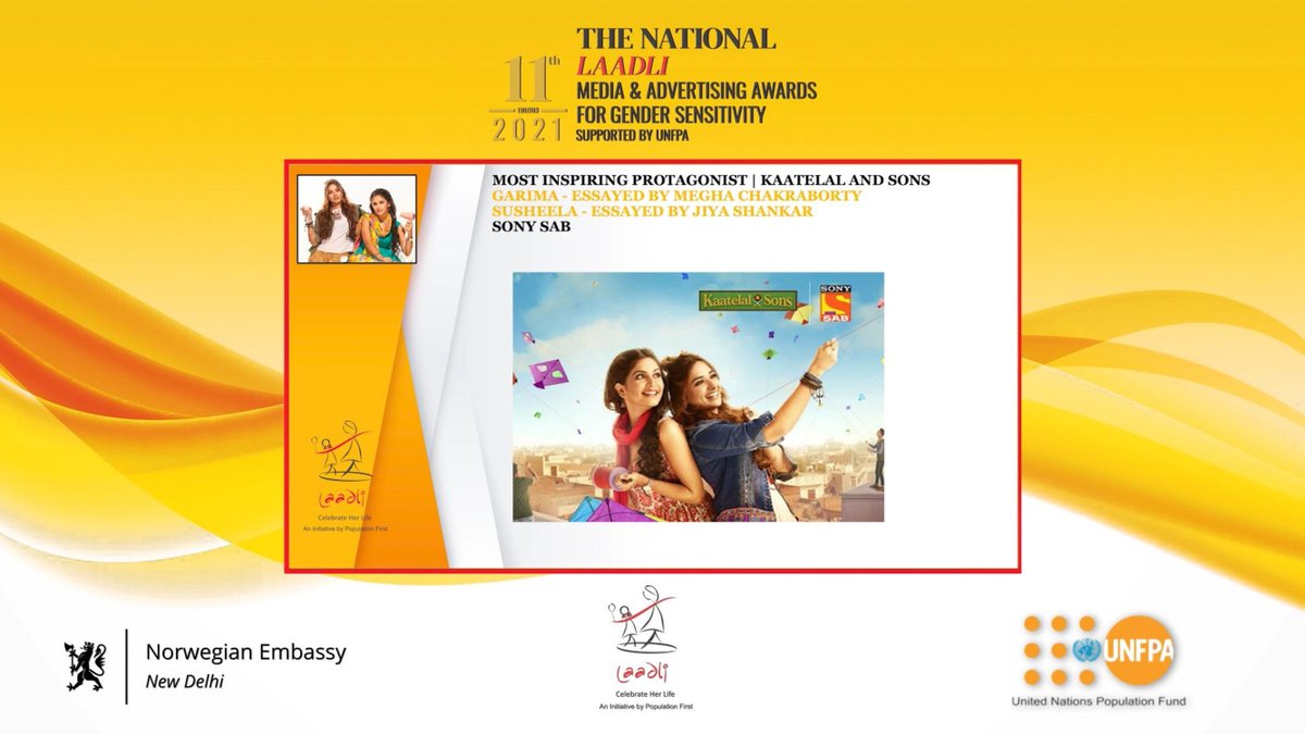 Laadli_PF's tweet photo. Laadli 'The Most Inspiring Woman Protagonist' In a TV Serial goes to a feisty pair of twins, Garima (@cloudy_megha) &amp; Susheela (@heyshankar_) from Kaatelal &amp; Sons, the serial that premiered on @sabtv and is set in a misogynistic Haryanvi backdrop. @ALSharada @MrinalPande1 #LMAAGS https://t.co/sH9mdyLZKO