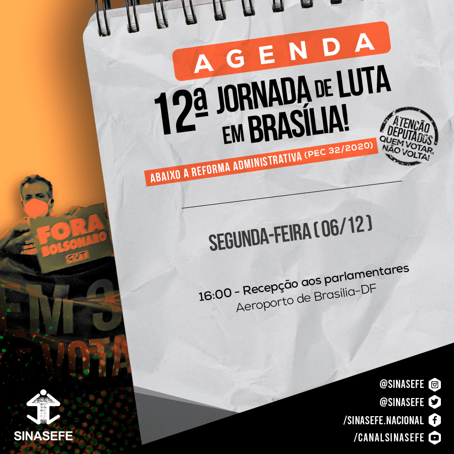 SINASEFE's tweet photo. Jornada de Lutas | Brasília-DF | 06/12 | Confira a agenda de atividades contra a Reforma Administrativa (PEC 32/2020) prevista para segunda-feira, dia 6 de dezembro, na Jornada de Lutas que acontece em Brasília.
#ContraPEC32 #SOSServiçoPúblico
Mais em: https://t.co/bBPnWyp1QA. https://t.co/mN4bCCtn6J