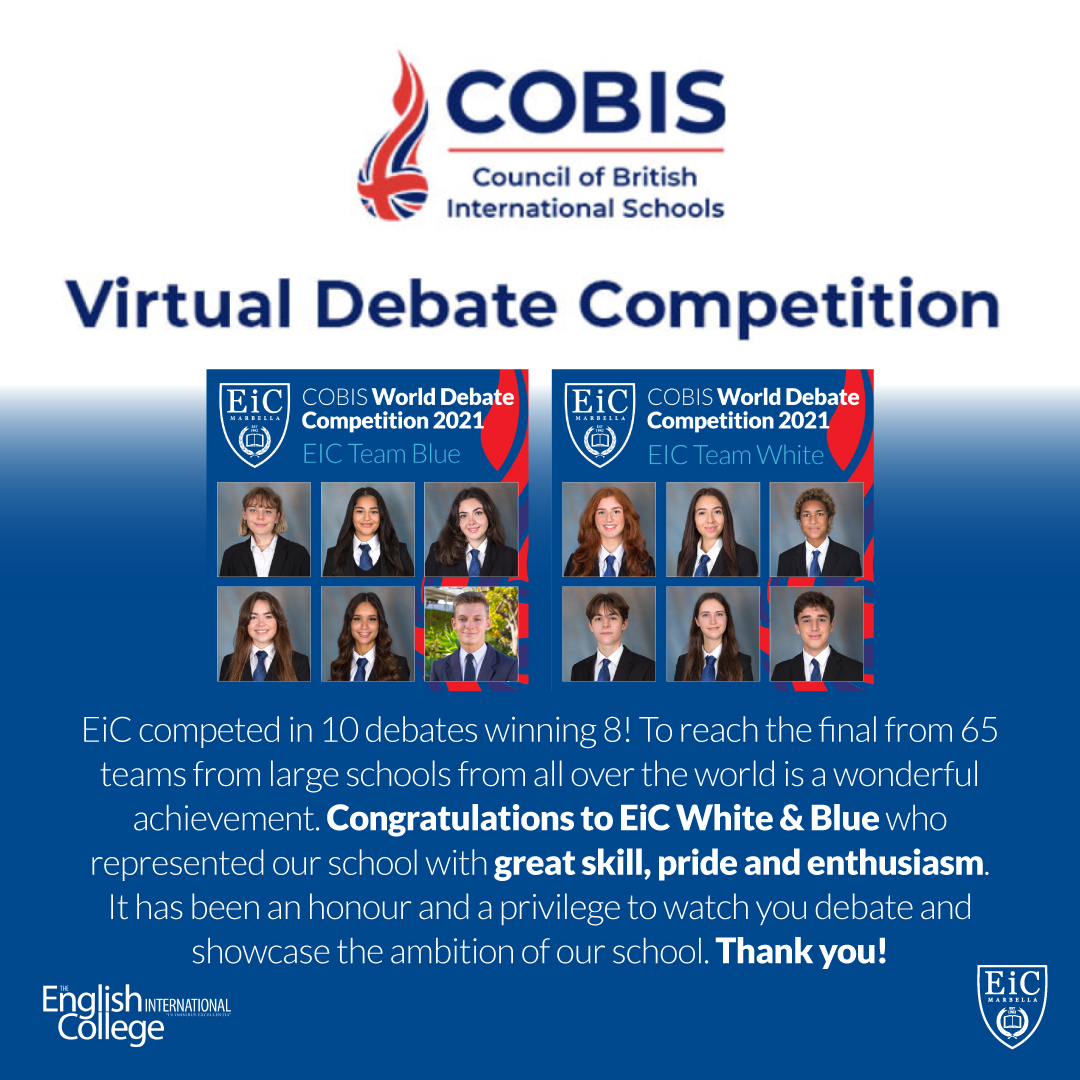 EICMarbella's tweet photo. Congratulations to EiC White &amp; Blue who represented our school with great skill, pride and enthusiasm. To reach the final from 65 teams from schools from all over the world is a wonderful achievement. #cvdc https://t.co/SuCvJt2cnR