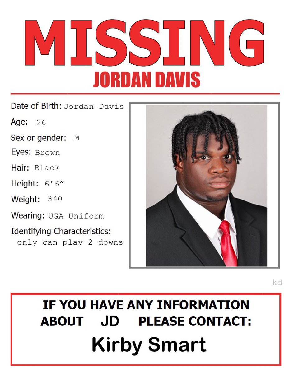 Have you seen this man? If you have, please contact <a href="/KirbySmartUGA/">Coach Kirby Smart</a> or <a href="/GeorgiaFootball/">Georgia Football</a>
