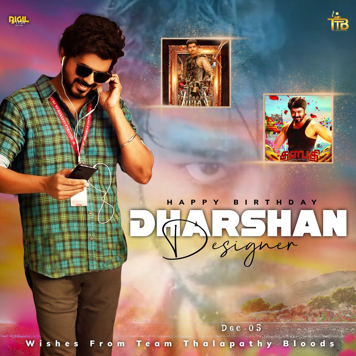 TTB_Offl2's tweet photo. Happy To Release Special Birthday Posters For Our Thalapathy Fan &amp; Our TTB Member @Dharshan_Offcl 🥳🎉

இனிய பிறந்தநாள் வாழ்த்துக்கள்❤️

May Be Late But Heartful Wishes From @TTB_Offl Team💐

Design: @Prembalaji1974

#Beast #Master @actorvijay
#TTBBdayWishDec05 https://t.co/92VjUNeDV5