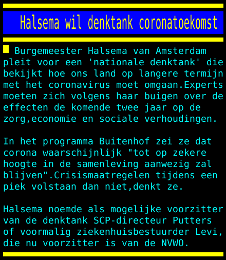 Halsema wil denktank coronatoekomst