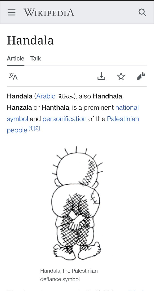 ashutosh_ir's tweet photo. #handala was given to Palestinians by Naji Al Ali as a symbol of resistance. Handala with all his peculiar traits has always reminded me to keep my heart at the right place for #Palestine.Was pleasantly surprised to see it's @Wikipedia page refer my article from @ArabStudiesQtly https://t.co/2XUyuaU0j2