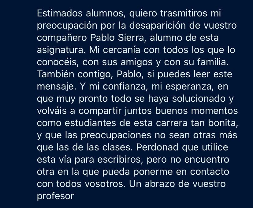 CiudadBadajoz's tweet photo. Mensaje de un profesor de la universidad de Badajoz dirigido hacia sus alumnos y con la confianza de que Pablo pueda leer este mensaje. https://t.co/R9tDeePk2a