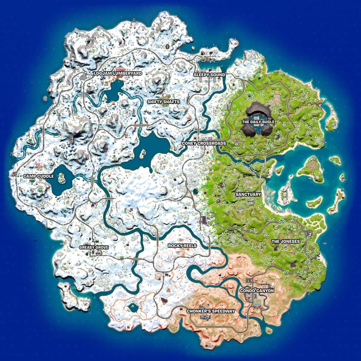 ForniteArgLeaks's tweet photo. Que les a parecido el nuevo mapa del #FortniteChapter3 ?

hay varias ubicaciones ubicadas en el mismo lugar del mapa del capitulo 1 !
 
-Pisos Picados 

- Balsa botin 

- Tuneles tortuosos 

-Volcan 

-Caserio colesterol https://t.co/8tj1djgbKk