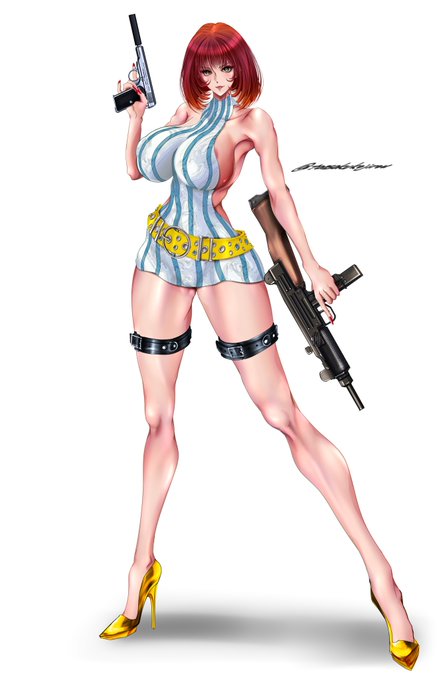 skebルパン三世の峰不二子ちゃん。
今夜の差分は「血煙の石川五ェ門」verの髪型&amp;衣装です。手にしてる銃はFNブローニングM1910とUZI(木製ストック付)です。銃は他にも差分でバリエーションつけたかったのですが納期に間に合わなかったので後日pixivアップ用に別のを描き加える予定です。 