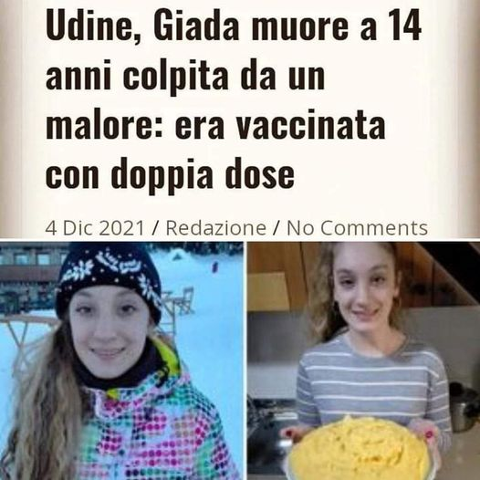 AnarchisteLe's tweet photo. Giada 14 ans  vaccinée doublement, décédée subitement ! On attend quoi là??? https://t.co/6M3cBaG55r