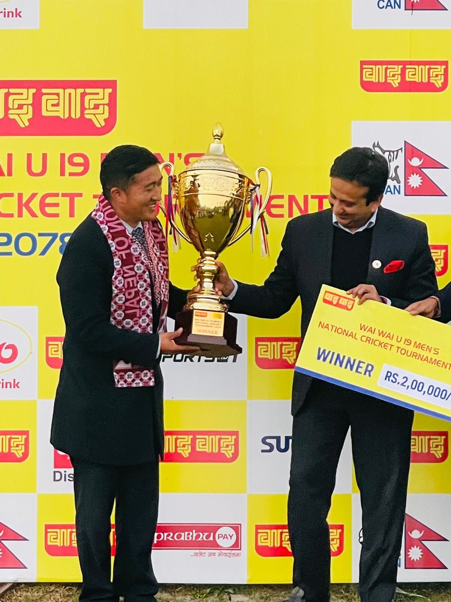 BeingNirvana's tweet photo. Congratulations to Lumbini Province for winning Wai Wai U-19 cricket tournament. Have huge faith in the youth development thru sports. Wai Wai/ CG been supporting cricket development last 17 years. https://t.co/io5ihAOEgh
