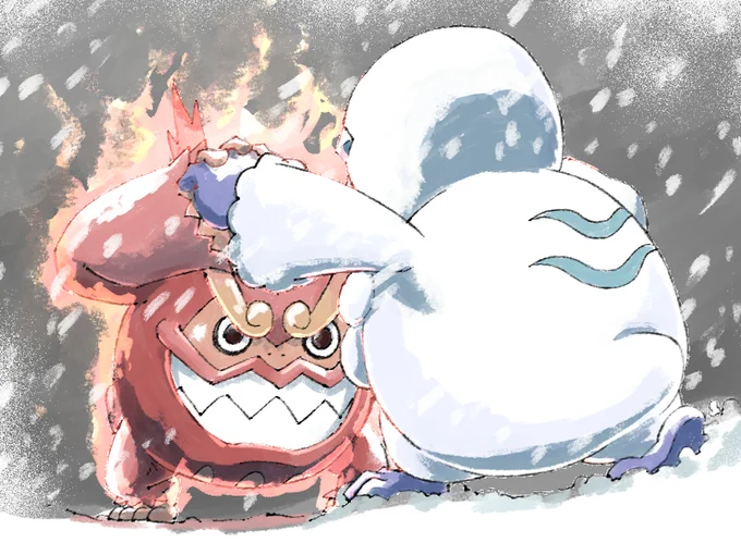 #ポケモン版深夜の真剣お絵描き60分一本勝負 火だるま雪だるま 