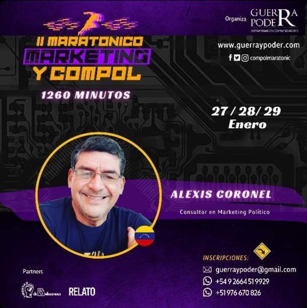 ajcoronelroche's tweet photo. 📣II Maratónico #Marketing y #Compol
Evento gratuito.
👉🏼60 ponentes en 1600 minutos de alta intensidad.
📌Registro sin costo aquí:
https://t.co/MIsJLOZALL
📅 27, 28 y 29 Enero 2022
.
.
#maratonicomk #maratonicocompol #CampañasElectorales https://t.co/u4YIhemFis https://t.co/amHHn1IEDc