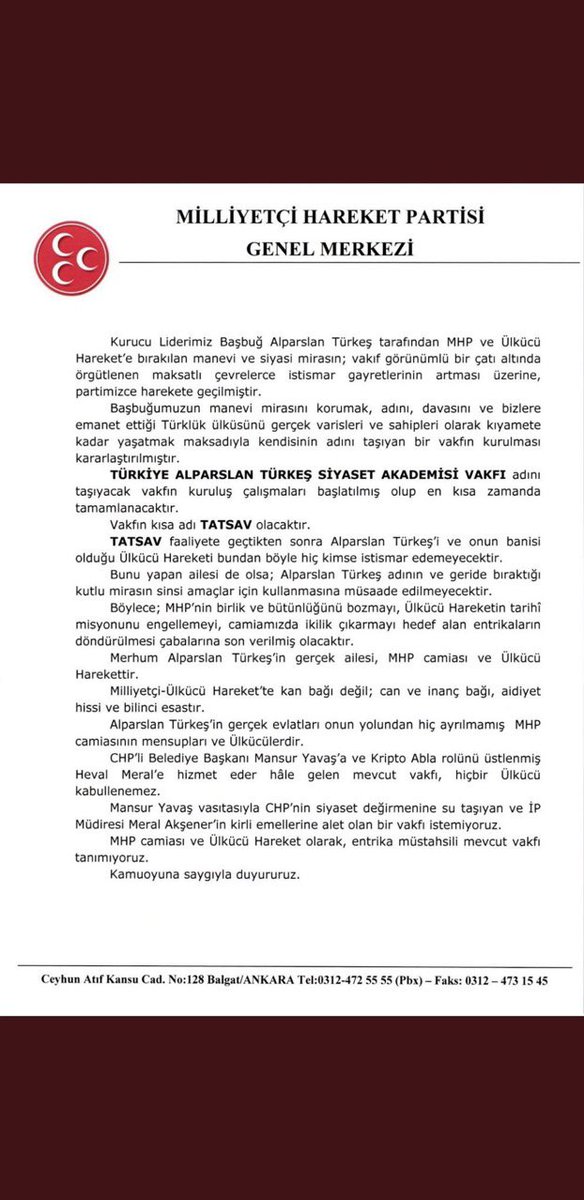 Türkiye Alparslan Türkeş Siyaset Akademisi Vakfı #TATSAV hayırlı olsun.