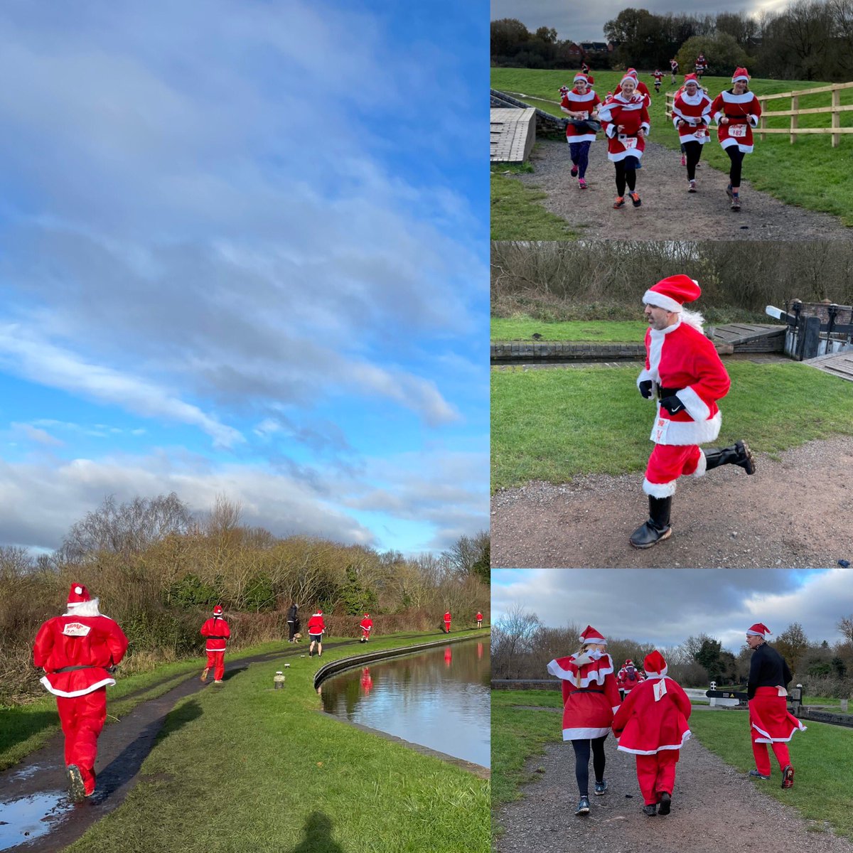 HelenAitch's tweet photo. Loved marshalling the @KEMPHospice Santa Run today. Despite the muddy canal path and the wind, there were so many lovely smiles and thanks. Santas on the run are the best 😊🎅🏻🧑🏻‍🎄😂 https://t.co/BBiTA58e5G