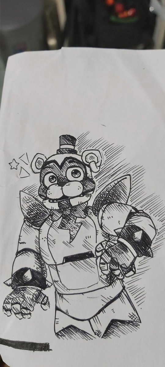 TehTotally's tweet photo. Had time to draw GlamFred, suprisingly did good on the first day of exams! #FNAF #fnafsecuritybreach 

(Also did you know I'm actually bad at drawing on paper?) https://t.co/jvlQB0qSqf