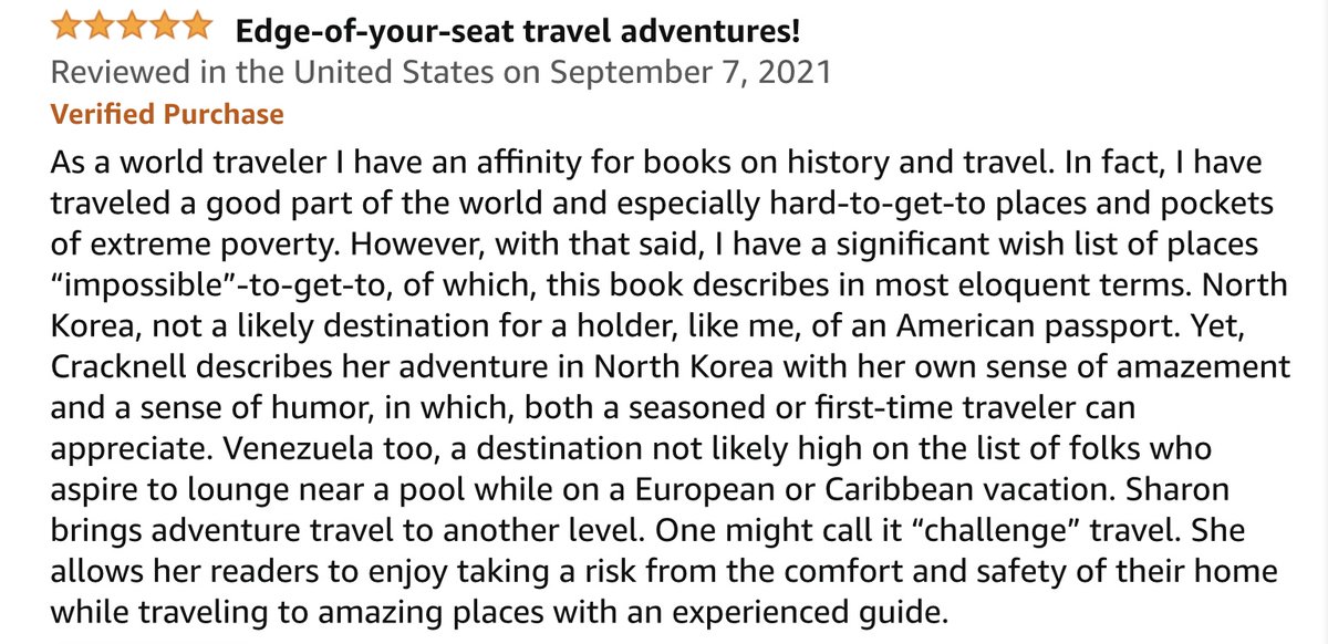 shazcrackers's tweet photo. "Edge-of-your-seat travel adventures!" 

So grateful for this awesome 5* review!! 🙏

#Venezuela #Colombia #NorthKorea #Cuba #Africa #Travel #adventure https://t.co/TAsw9wkPDC