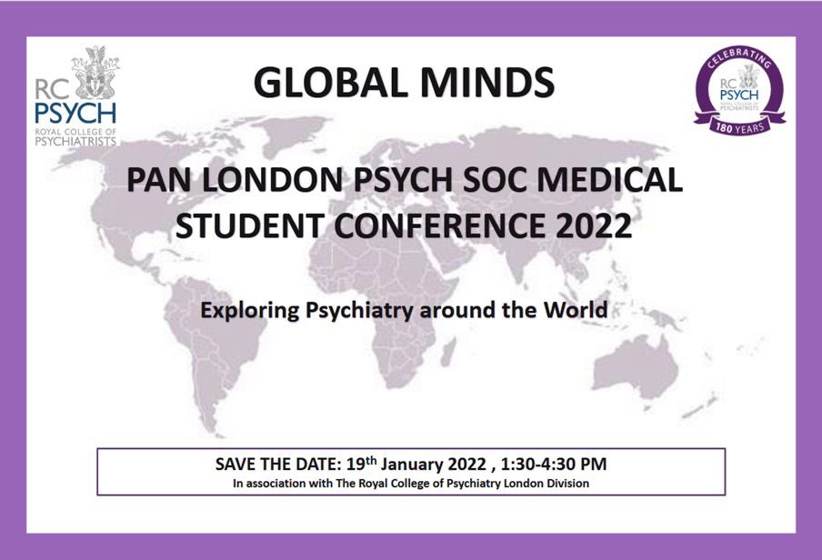 RCPsych has a Global Minds Student Psychiatry Conference coming up that allows PsychSocs to come together and explore psychiatry around the world! It’s happening on 19/01/22, so save the date to meet other students with similar interests and develop networking skills 🧠⚡️