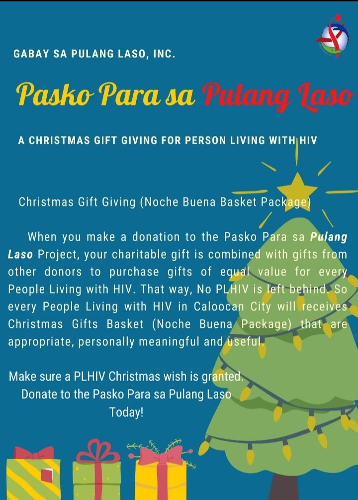 GPLI08's tweet photo. You can bring the Christmas spirit to every Person Living with HIV in need. 

Give a Pasko Para sa Pulang Laso Today!

For more impormation you can message us or you reach us through 
(02) 7747-6439 and 0950-7053118 https://t.co/kqmFjnUOzB