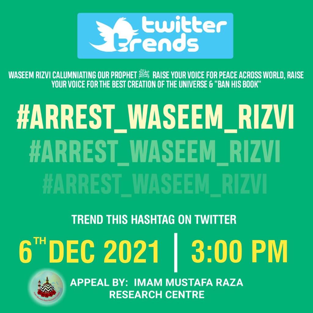 AAK_0S's tweet photo. 🚨 Trend alert 🚨

#ARREST_WASEEM_RIZVI 

Time 6 December 2021 3:00 PM ⏰ https://t.co/fH9XpIw08v