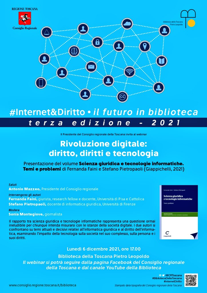 fernandafaini's tweet photo. Domani ore 17.00 "#Rivoluzionedigitale: #diritto, #diritti e #tecnologia" io e Stefano, moderati da @suxsonica, presentazione di "#Scienzagiuridica e #tecnologieinformatiche. Temi e problemi" @GiappichelliEdi, 2021. https://t.co/WJM2E18U0E
#InternetDiritto https://t.co/JP7DJKLF4k