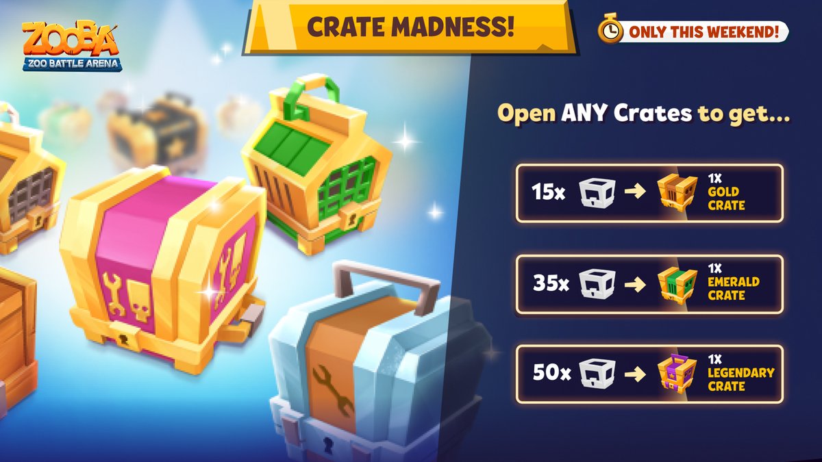 ZooBattleArena's tweet photo. Today is the last day to enjoy the Crate Madness event! It's the perfect chance to get some extra crates! 🤩

And we're curious, how many crates have you opened so far? 👀

Share in the comments down below! https://t.co/gL8VbcWrCA