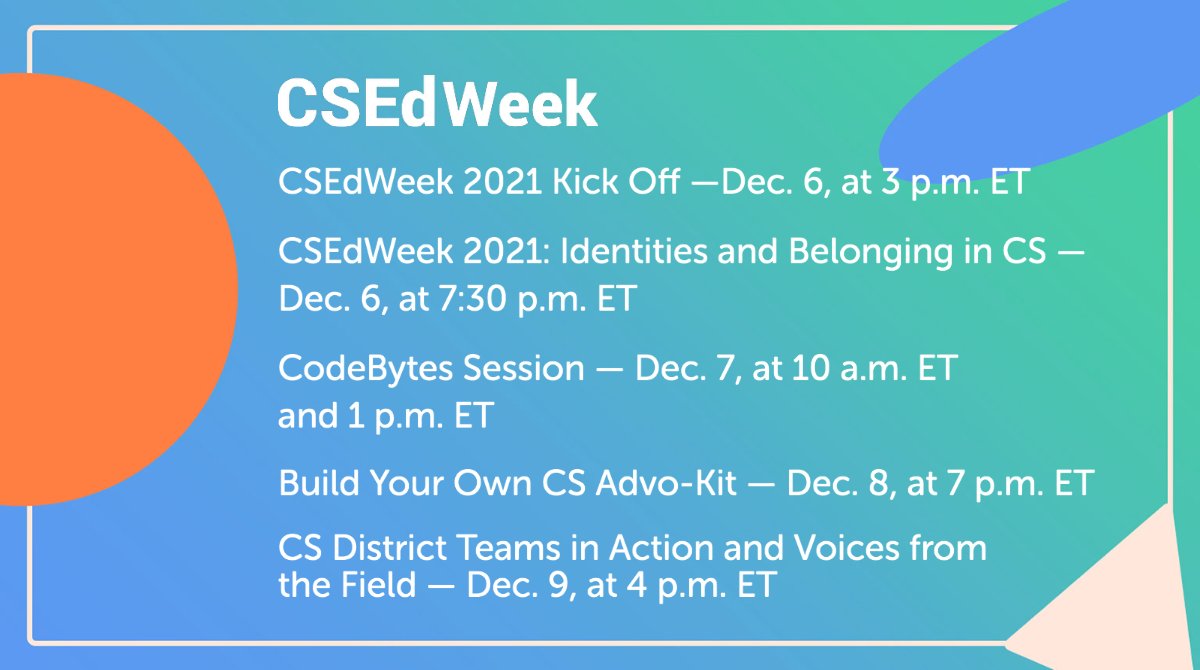 CSEdWeek's tweet photo. #CSEdWeek kicks off tomorrow! Register for our great events by heading to https://t.co/uD6tRURnvK. https://t.co/C4Xw3mkSz3
